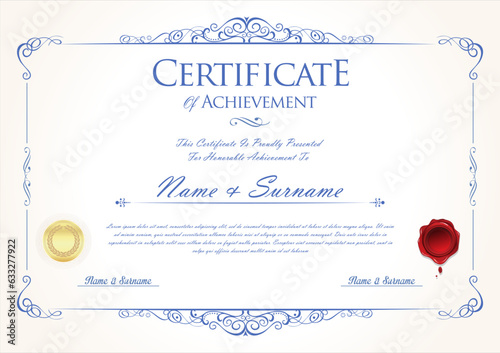 Certificate or diploma template with decorative design calligraphy elements