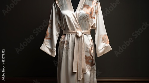 Elegant silk robe accompanied by a perfectly matching chemise, a harmonious blend of comfort and style that encapsulates a sense of sophistication and allure. Generated by AI.