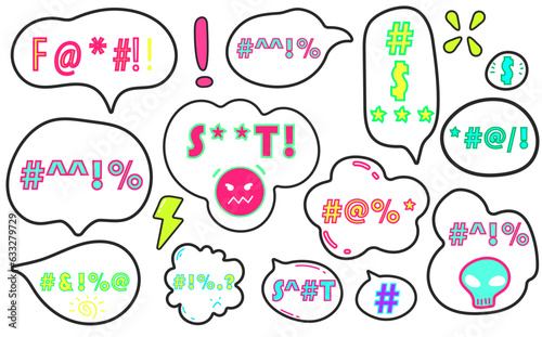 vector angry speech bubble set.Swearing word . Curse words, rude text censured message collection.