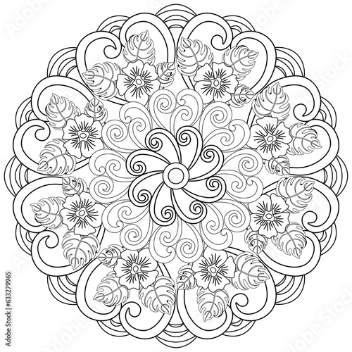 Colouring page, hand drawn, vector. Mandala 233, ethnic, swirl pattern, object isolated on white background.