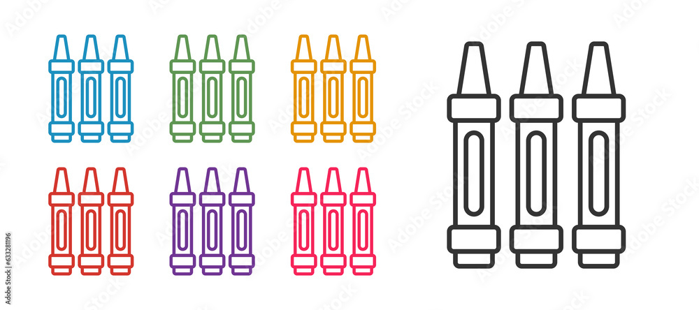Set line Wax crayons for drawing icon isolated on white background. Set icons colorful. Vector Set line Wax crayons for drawing icon isolated on white background. Set icons colorful. Vector