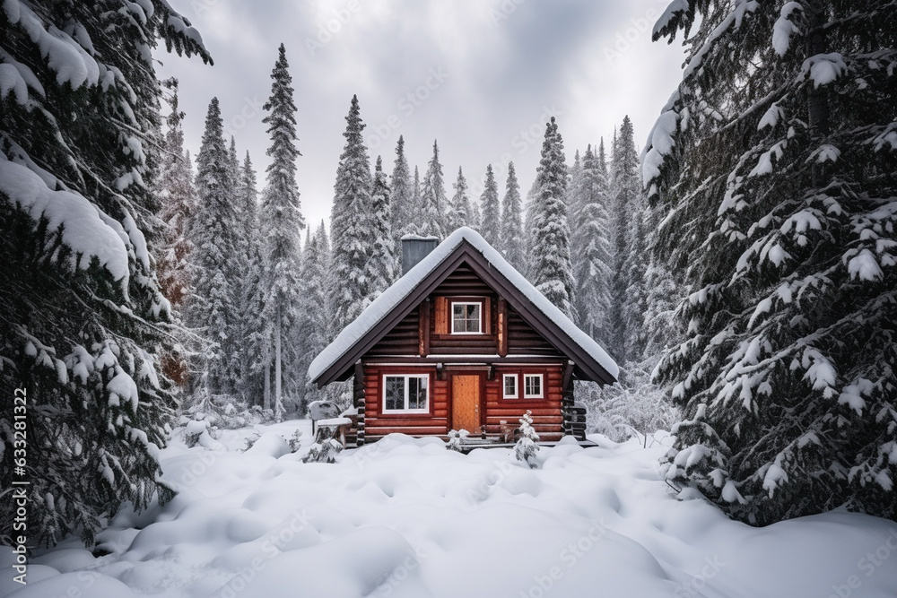 Photographing a cabin nestled in a snowy forest, a haven of solitude, love Photographing a cabin nestled in a snowy forest, a haven of solitude, love