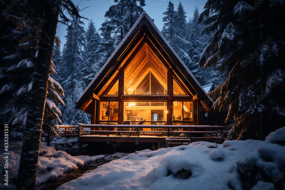 Photographing a cabin nestled in a snowy forest, a haven of solitude, love Photographing a cabin nestled in a snowy forest, a haven of solitude, love
