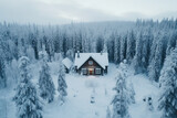 Photographing a cabin nestled in a snowy forest, a haven of solitude, love 