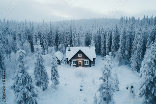Photographing a cabin nestled in a snowy forest, a haven of solitude, love  © Лариса Лазебная