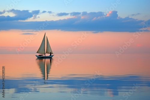 Observing a lone boat sailing on a mirror-like sea, love  © Лариса Лазебная