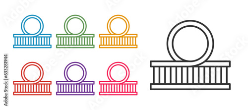 Set line Roller coaster icon isolated on white background. Amusement park. Childrens entertainment playground, recreation park. Set icons colorful. Vector