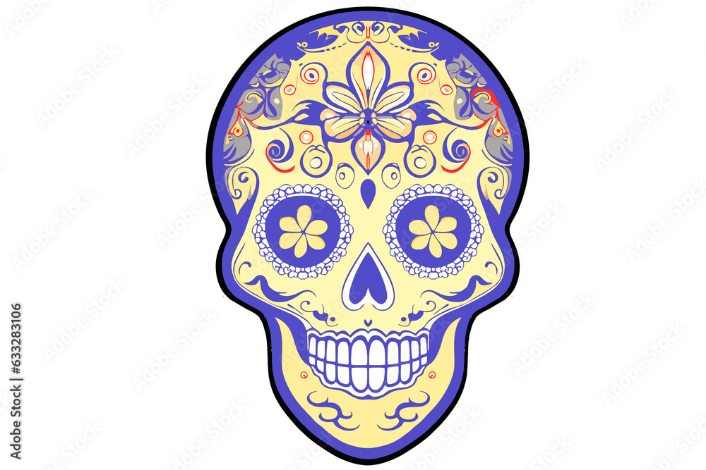 blue and yellow sugar skull 9 no background, generative AI blue and yellow sugar skull 9 no background, generative AI