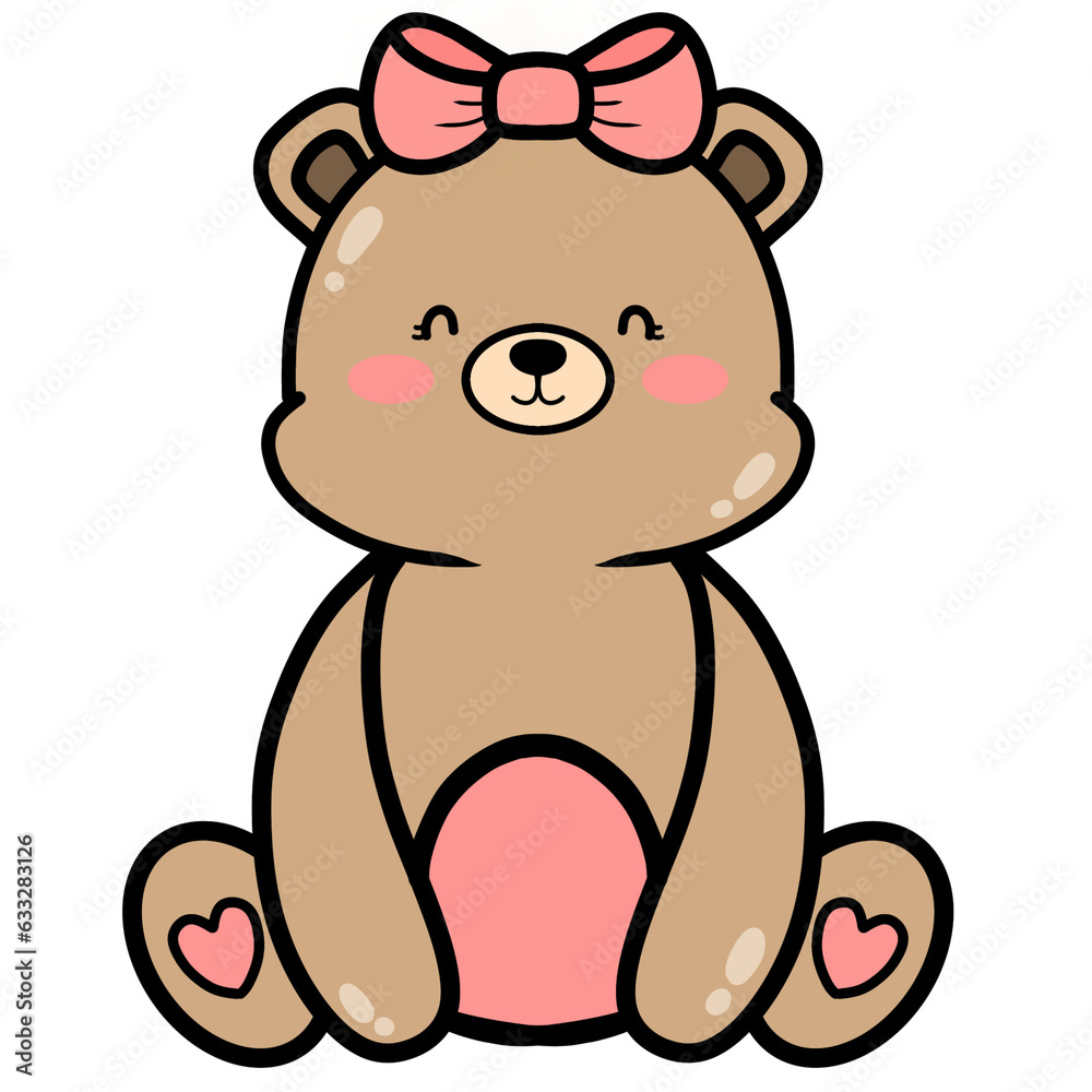 cartoon brown bear wearing pink bow in a sitting position cartoon brown bear wearing pink bow in a sitting position