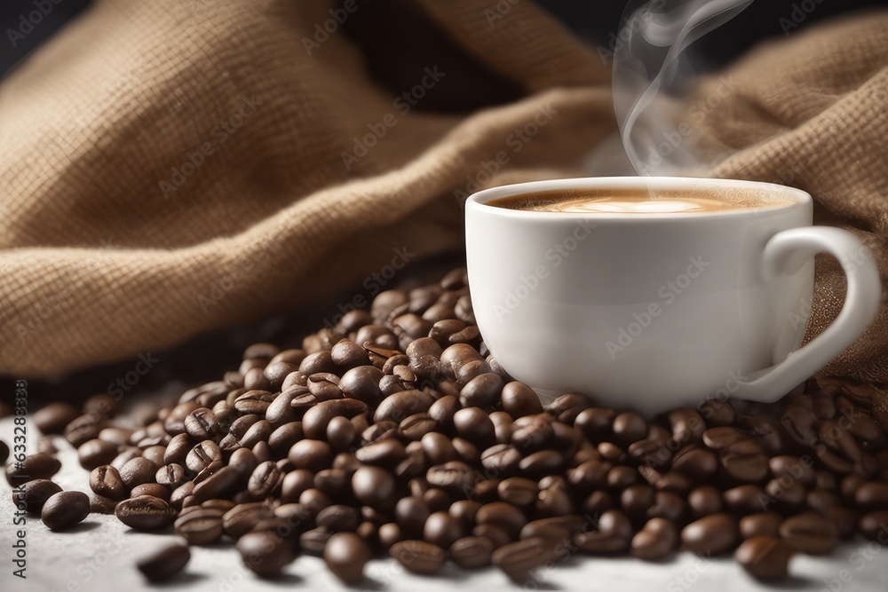 cup of coffee with beans cup of coffee with beans