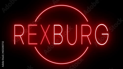 Red flickering and blinking animated neon sign for the city of Rexburg photo