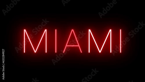 Red flickering and blinking animated neon sign for the city of Miami