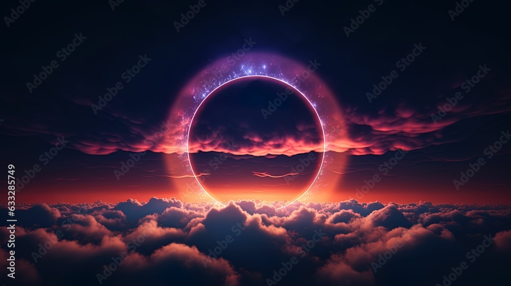 Background illustration of abstract clouds in dark night sky illuminated with neon rings, 3d rendering background illustration of pink clouds in night sky, favorite background illustration for women, Background illustration of abstract clouds in dark night sky illuminated with neon rings, 3d rendering background illustration of pink clouds in night sky, favorite background illustration for women,