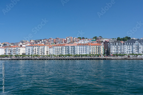 view of Santander in Cantabria, Spain from de bay with buildings and blue sky