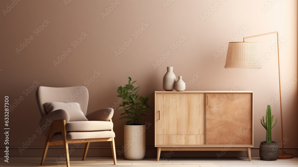a wood sideboard in a bright living room interior decor ai generated a wood sideboard in a bright living room interior decor ai generated