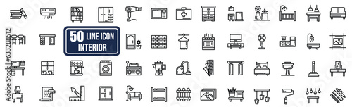 interior, furniture icon set, rooms, flat icon, line icon, room furniture icon pack.