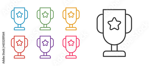 Set line Casino poker trophy cup icon isolated on white background. Set icons colorful. Vector