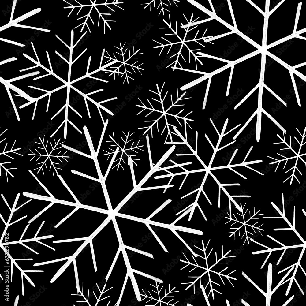 Black and White Seamless Pattern with Hand Drawn Snowflakes. Black and White Seamless Pattern with Hand Drawn Snowflakes.