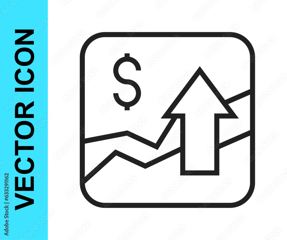 Black line Financial growth increase icon isolated on white background. Increasing revenue. Vector Black line Financial growth increase icon isolated on white background. Increasing revenue. Vector