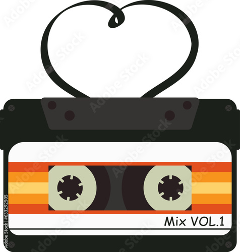 An illustration of an audiocassette tape. Retro style. Vector illustration in flat style
