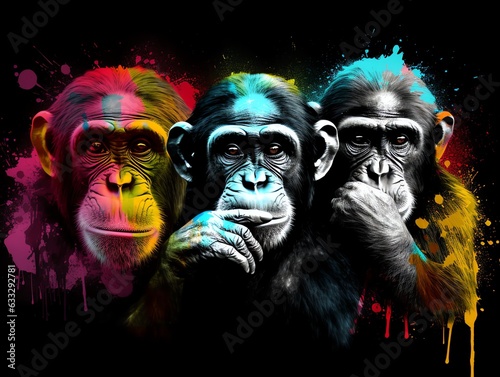 Color Splash Three Monkeys