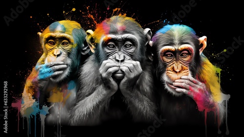 Color Splash Three Monkeys