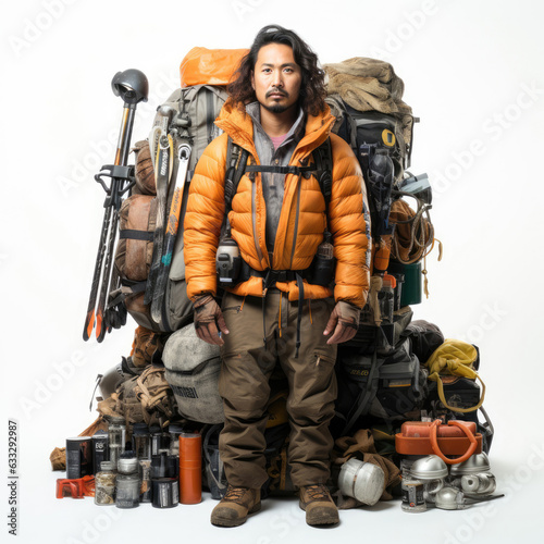 Studio shot of a Nepalese Sherpa with mountaineering gear.