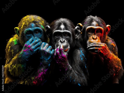 Color Splash Three Monkeys