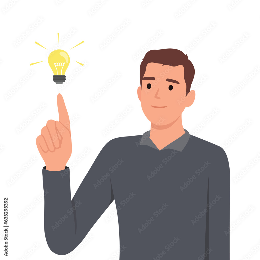 Businessman is with an idea. light bulb idea. Flat vector illustration isolated on white background Businessman is with an idea. light bulb idea. Flat vector illustration isolated on white background