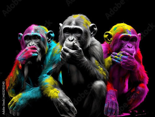 Color Splash Three Monkeys