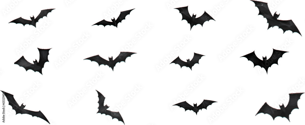 Set of Halloween bats on a white background, generative ai