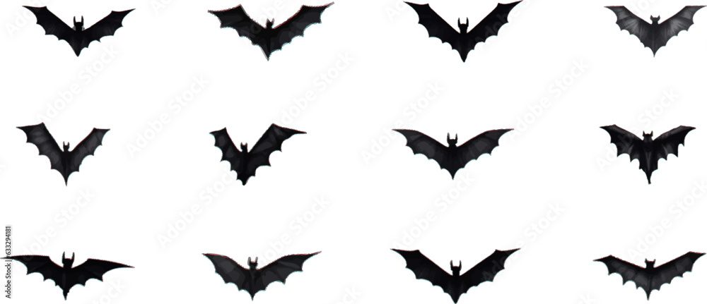 Fototapeta premium Set of Halloween bats on a white background, generative ai