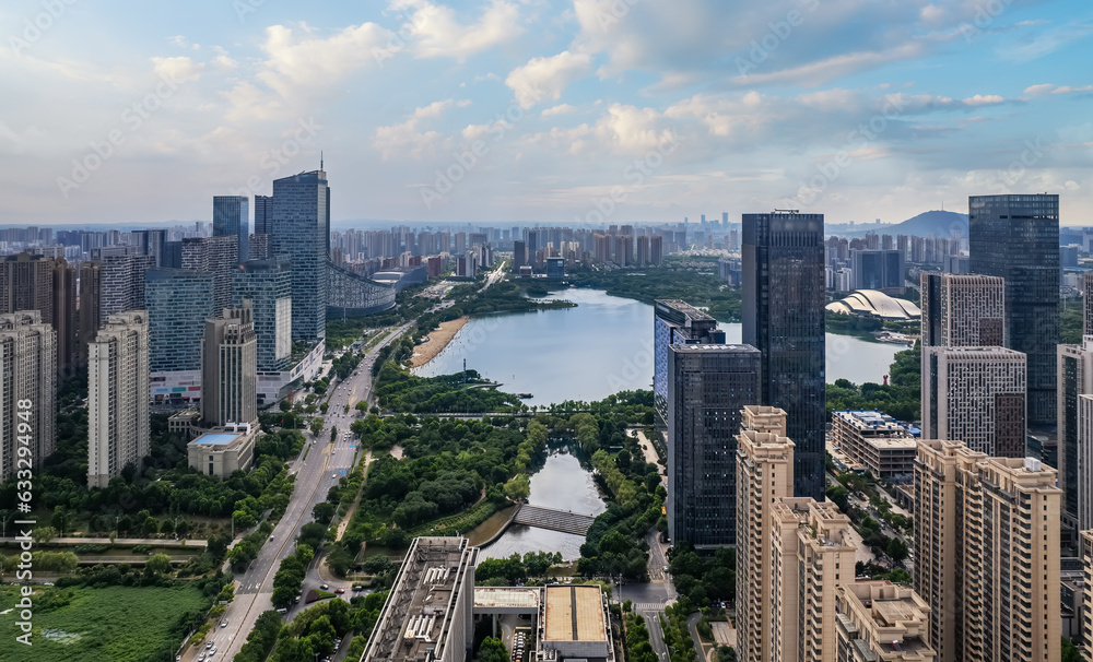 Aerial photo of a large panoramic view of the city of Hefei, Anhui.. .