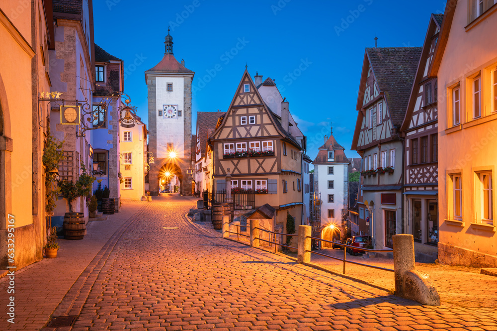 Dusk's Charm - Strolling Through the Beauty of a Medieval Old Town of Rothenburg ob der Tauber, Germany