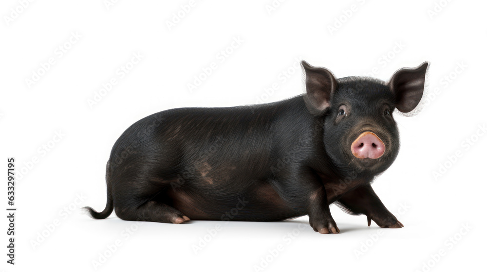 Black pig on the white isolated background