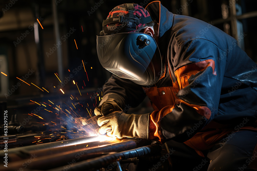 Worker welding the steel structure