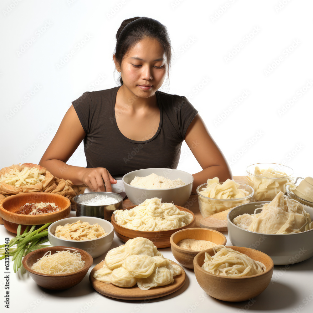 Studio shot of a Salvadoran woman making pupusas. Studio shot of a Salvadoran woman making pupusas.