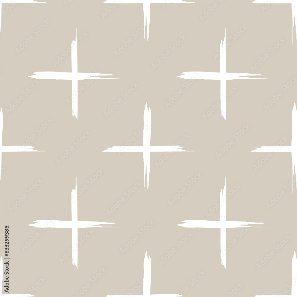 Geometric plus seamless pattern. Cross wrapping texture. Straight wallpaper design in beige and white colors.