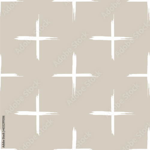 Geometric plus seamless pattern. Cross wrapping texture. Straight wallpaper design in beige and white colors. photo