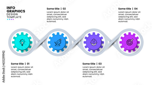 Infographic template. 4 connected gears with icons