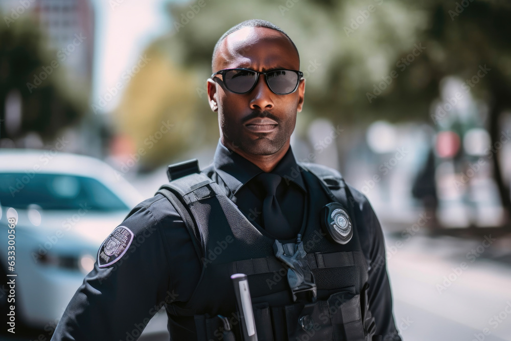 Urban Security: Handsome USA Black Guard on Patrol