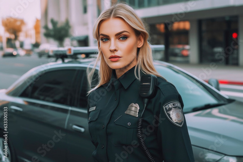 Confident Female Security Guard Patrolling the Street