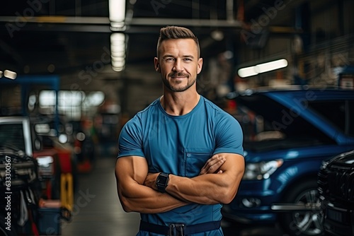 Technician, male auto mechanic in coverall in modern auto repair shop, garage © ttonaorh