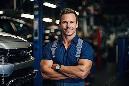 Technician, male auto mechanic in coverall in modern auto repair shop, garage © ttonaorh