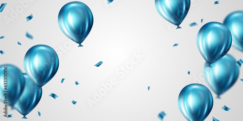 Celebration background with beautifully arranged blue balloons. 3DVector illustration design