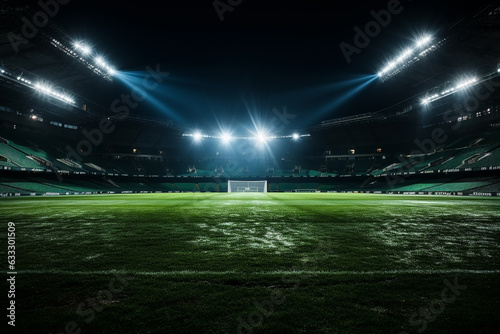 The dynamism of competing in a sport that impresses at night soccer stadium stadium at wide angle. Sports concept. © cwa