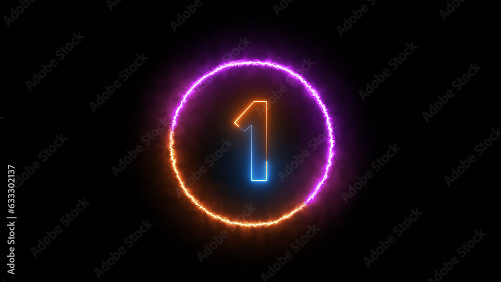 Number one glowing in the dark orange blue neon light Number one glowing in the dark orange blue neon light