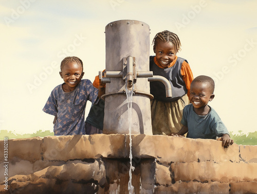 Lack of water problems. happy children that they found water