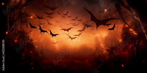 autumn moon, with bats gracefully soaring against its glow, creating a mesmerizing and ethereal Halloween pattern.