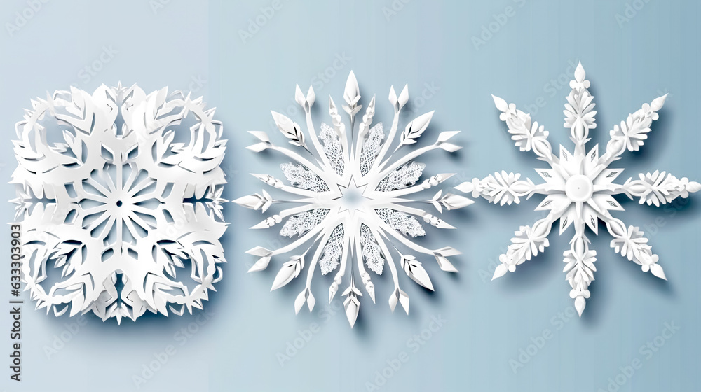 Paper snowflakes on a gray background, generative AI. Paper snowflakes on a gray background, generative AI.